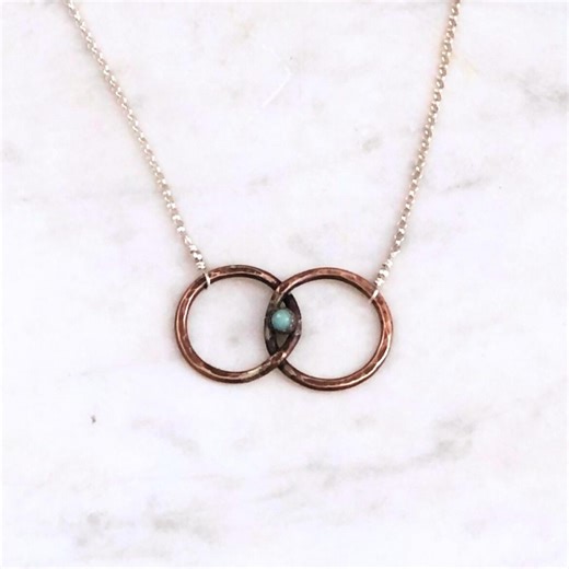 Bronze Intertwined Rings Necklace With Amazonite | 8th or 19th Anniversary Gift for Her | Custom Message Card - Etsy