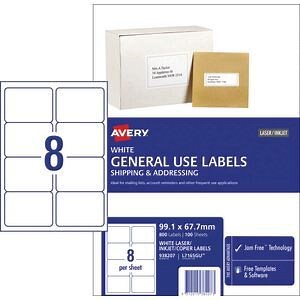 Avery 8UP Inkjet Laser General Use Labels White 100 Sheets
