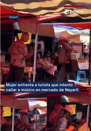 😱🇲🇽 ¡Momento viral en México! Un turista intentó callar a un músico en un mercado de Nayarit… pero una mujer lo enfrentó sin miedo. “¡Esto es México, tú canta!” 🎶🔥 La gente se unió para defender al artista y la policía intervino. #Mexico #Viral #Nayarit #Noticias #TikTokNews
