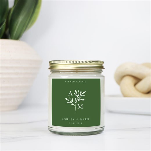 Personalized Couple Candle, Custom Names Date Gift, Minimal Botanical Decor, Wedding Anniversary Keepsake, CAN-W001 - Etsy