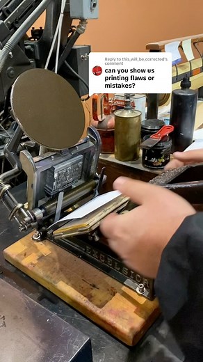 We show a lot of videos involving letterpress printing individual letters of type and cuts. However, we sometimes make mistakes. Mistakes are okay though, especially when typesetting. The first print you make before a press run is called a proof so the print could be proofread. In this video, Jared letterpress printed a phrase with a spelling error. This was printed in Pantone PMS 7533c rubber base ink and using a 3x5 Kelsey Excelsior tabletop printing press. The font is 24 point Caslon. In lett