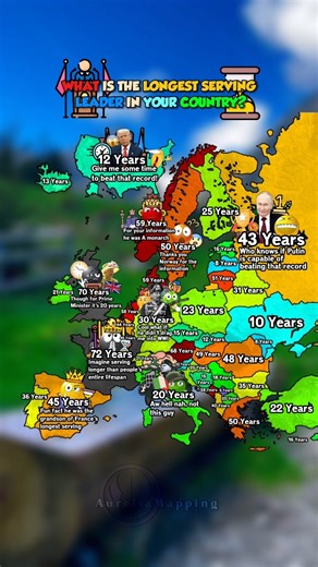 What is the longest serving leader in your country? 🤵‍♂️⏳ #geography #mapping #shorts #europe #maps