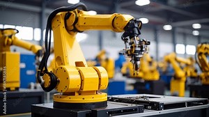 High-Speed Industrial Robot Arm Performing Precision Tasks in an Automated Manufacturing Plant