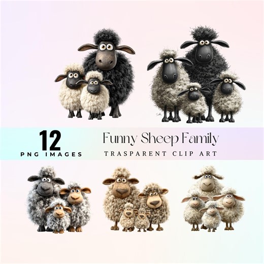 Funny Sheep Clipart, Cartoon Sheep Family, Farm Animal, Kawaii Lambs PNG For, Journaling, Crafting - Etsy