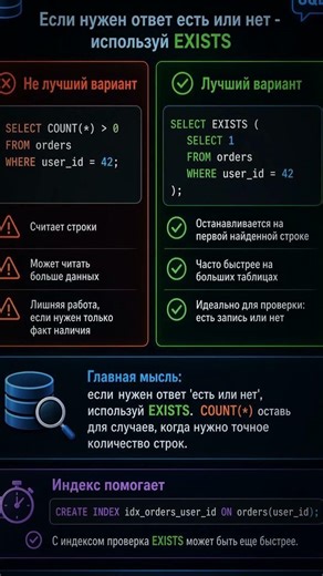 ⚡️ SQL СОВЕТ ПРОФИ: EXISTS часто лучше, чем COUNT