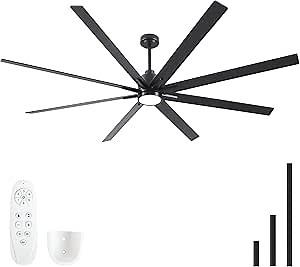 84 Inch Solid Wood Large Ceiling Fans with Lights and Remote, Black Blades, 3CCT Dimmable LED, 6-Speed Reversible DC Motor, Ultra Quiet, 3 Timers for Living Room, Great Bedroom & Covered Outdoor