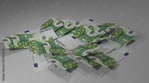 100 Euro bills animation. Paper USD currency.