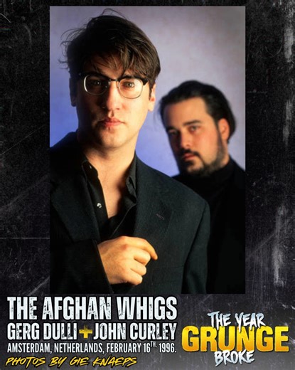 ON THIS DAY, February 16th, 1996, Greg Dulli and John Curley of THE AFGHAN WHIGS were photographed by Gie Knaeps at the American Hotel in Amsterdam, Netherlands. | The YEAR Grunge BROKE