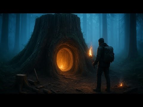 Building a Hidden Tree Stump Shelter | Solo Overnight Survival | Silent Survival Craft