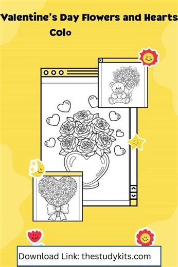 Valentine’s Day Flowers and Hearts Coloring Pages for Kids