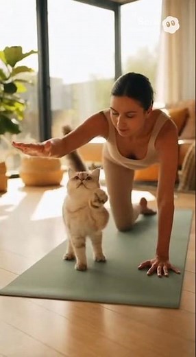Yoga Buddy Fails: Cat Interrupts Morning Workout 😂🧘‍♀️ #shorts #cuteanimals