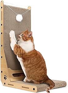 Cat Scratcher, L Shape Cat Scratch Pad Wall Mounted, 26.8inch Cat Scratching Cardboard with Ball Toy for Indoor Cats