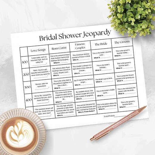 Bridal Jeopardy Printable Bridal Shower Game | Bachelorette Jeopardy Game Cards | Bridal Jeopardy Questions| Bridal Shower Jeopardy Game - Etsy