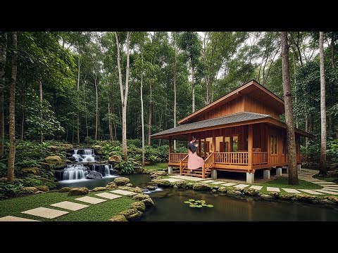 In just 90 days: This talented girl built a log cabin with a swimming pool and a large waterfall.