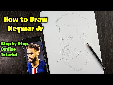 How to draw Neymar Jr Step by Step // full sketch outline tutorial for beginners #neymar