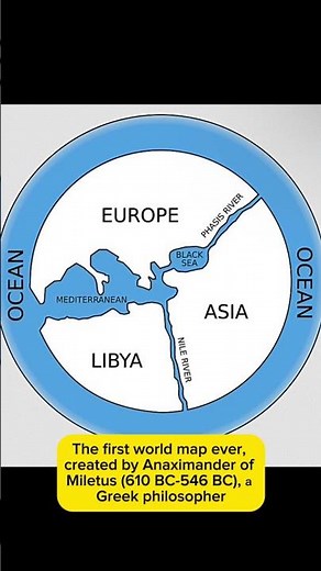 The first world map ever, created by Anaximander of Miletus (610 BC-546 BC), а Greek philosopher