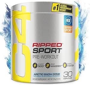 Cellucor C4 Ripped Sport Pre Workout Powder Arctic Snow Cone - NSF Certified for Sport + Sugar Free Preworkout Energy Supplement for Men & Women - 135mg Caffeine + Weight Loss - 30 Servings