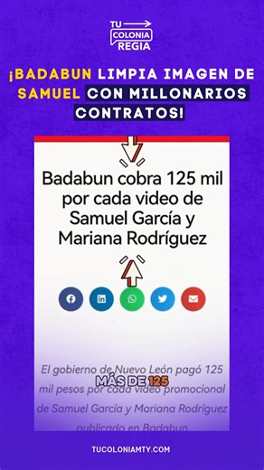 Entre contratos, pautas en Meta y bajas de contenido, la estrategia digital de Samuel y Mariana da de qué hablar. 📊📲 Cada video costó 125 mil pesos en producir y la inversión publicitaria suma cientos de miles. 💸 ¿Dónde queda la transparencia? | Tu Colonia Regia