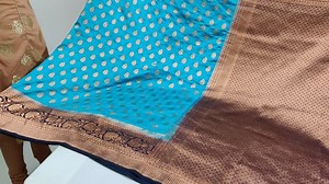 1.1K views · 44 reactions | Blue colour Semi Banarasi saree golden zari motif all over Contrast black zari border & blouse COST : 3650 INR ** Click on the link to pay and buy ** https://rzp.io/l/vgK4Hnr | Vasthram Silk | Facebook
