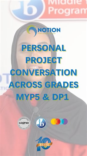 Personal Project Conversation Across Grades! Our current MYP 5 students come together with DP 1 students to explore the highlights, challenges, and memorable moments of their Personal Project journeys. From brainstorming ideas to celebrating achievements, they share valuable tips, and reflect on their growth and creativity involved in this IB milestone. Watch to discover their unique perspectives and how the Personal Project shapes their academic and personal development. Get ready to be inspire