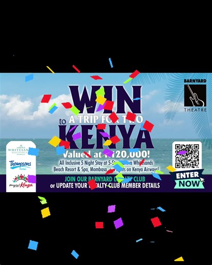 WIN A TRIP TO KENYA! The Barnyard Theatre is giving YOU the chance to experience the adventure of a lifetime! All you have to do is join the fun at our shows, enter the competition, and you could be jetting off to Kenya for an unforgettable safari escape. Imagine the photos. Imagine the stories. Imagine telling your friends you won it at The Barnyard! 👉 Don’t wait – ENTER NOW and let the rhythm of the music take you all the way to Africa’s wild heart. https://www.barnyardtheatre.co.za/competiti