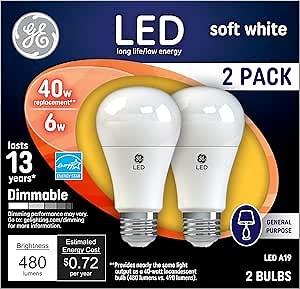 GE LED Light Bulbs, 40 Watt, Soft White, A19 Bulbs (2 Pack)
