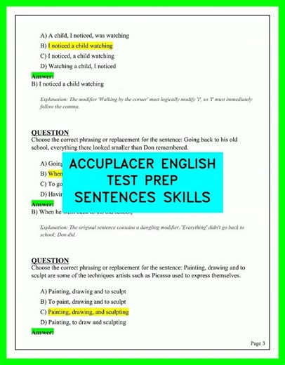 ACCUPLACER ENGLISH TEST PREP SENTENCES SKILLS 2026 UPDATED PRACTICE QUESTIONS AND ANSWERS GUIDE!!