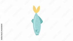 Hanging fish 2D object animation. Fresh seafood flat cartoon 4K video, transparent alpha channel. Marine life nutrition. Mediterranean food market. Catching fish animated icon on white background Stock Video
