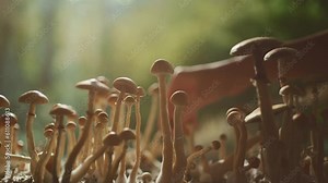 person hand harvesting psychedelic psilocybin mushrooms homemade or laboratory