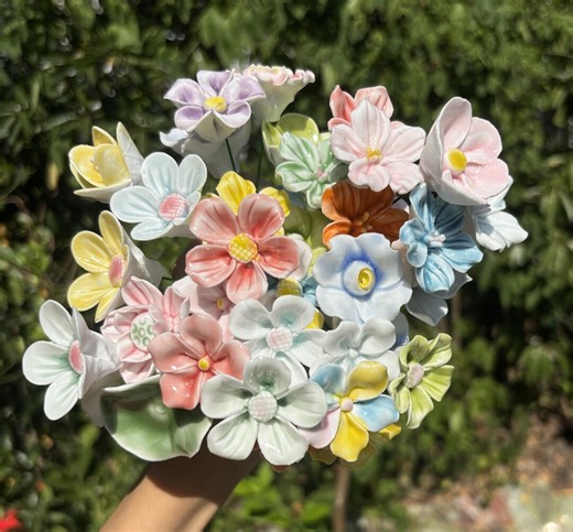 Ceramic Flowers Bouquet Floral Centerpiece of Handmade Ceramic Flower With Stem Gifts and Real Touch Bouquets Colorful Seasonal Floral Decor - Etsy UK