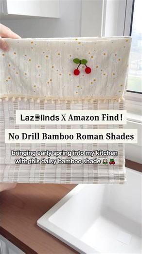 🍒🌼✨ No-drill daisy Bamboo Roman Shades