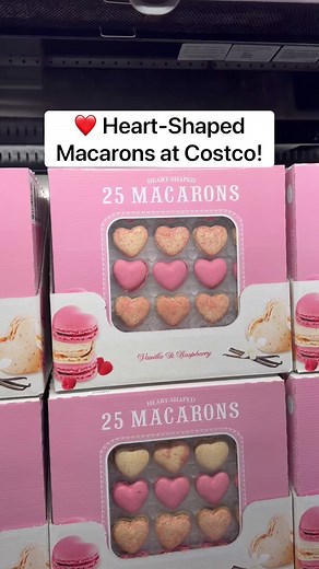 ❤️ Heart-Shaped Macarons at Costco! Each package features 25 Macarons in vanilla & raspberry flavors! 😋 The perfect sweet treat for your sweetie! 🫶🏼 ($13.69) #costco #macaron #valentinesday