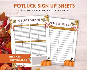 Customizable Fall Festival Potluck Sign up Sheets, Thanksgiving Potluck Sign up Template for Community, Church, School Events, Editable PDF - Etsy