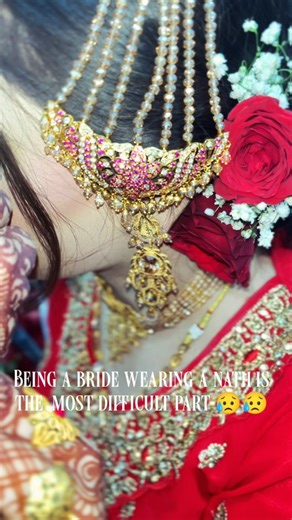 Makeover by Fauzia khan on Instagram: "Very painful part of being bride Nath moment My beautiful nikah bride __alshifa Flexing tha mehandi design by__@mehndi_artistaa9651 #nath #trendingreels #kanpur #makeup #nikah"