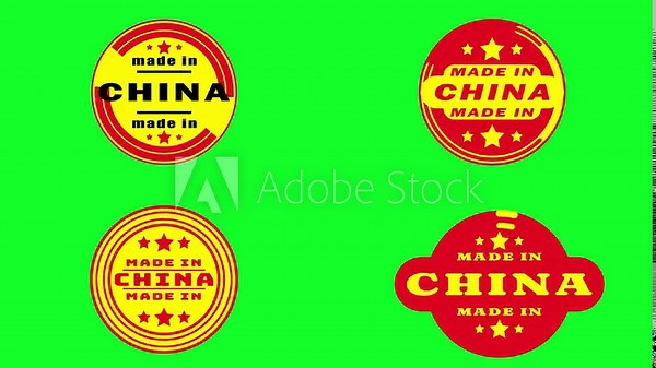 Made in china product animated icon set on green screen with national flag colour. Concept of product manufacturing in China.