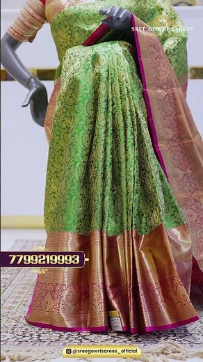 Bridal Green Handloom Silk Saree with Contrast Purple Border | Sree Gowri Sarees