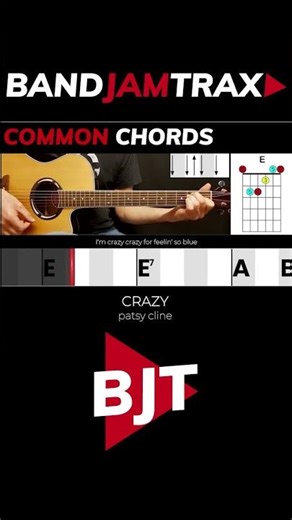 Crazy by Patsy Cline | BANDJAMTRAX EASY GUITAR | Common Chords