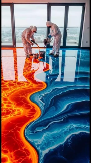 Fire vs Ice Epoxy Floor Transformation 🔥❄️ Room Makeover epoxyfloor