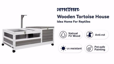 PETSCOSSET Tortoise Habitat On Wheels Large Wooden Tortoise House Indoor Tortoise Enclosure Reptile Cage
