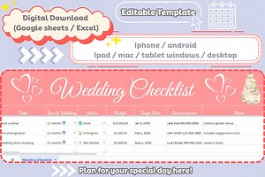 Wedding Checklist Planner | Editable | Digital Download - Etsy