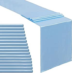 B-COOL Baby Blue Table Runners: 16 Pack Satin Table Runners Wedding Table Cover Silk Smooth Fabric for Wedding Party Table Decorations 12x108 inch