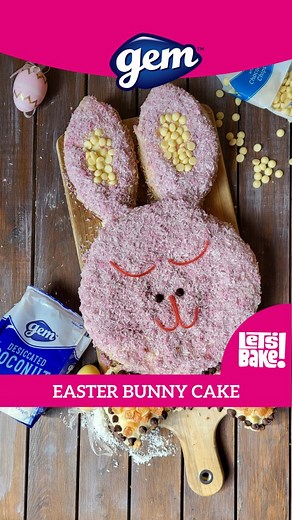 🐰✨ Our Easter Bunny Cake is the cutest way to get the kids baking this Easter! Cut out bunny ears and a bow tie using your cake tin as a stencil, then top with Gem Desiccated Coconut fun, punk bunny finish! 🎂🥥 Comment YES if you would like the recipe Don't forget to save for later x Enjoy Jolene , Lils and Team Gem x #Gembakes #sp #easterbaking | One Yummy Mummy - Family food made easy