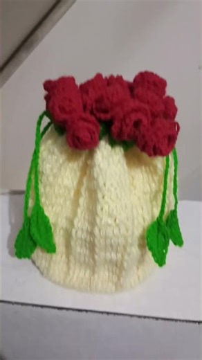 Crochet Rose🌹 Drawstring Bouquet Bag #rose #crochetbag #crochet #diy #shorts