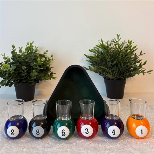 Set of 6 Vintage Billiard Ball Shot Glasses With Tray, Numbered Billiard Shooters, Retro Bar Accessory, Billiard Shot Glasses - Etsy