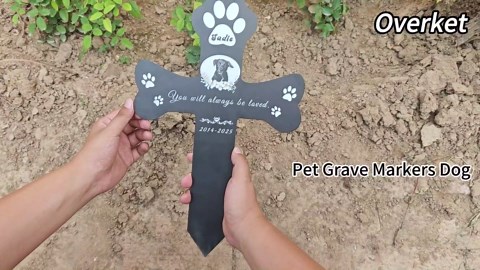 Custom Pet Grave Markers Dog Outdoor, Personalized Pet Cross Grave Marker with Name and Date, Weatherproof Dog Headstone for Graves Outdoor Garden Yard, Pet Tombstones Sympathy Gift for Pet Loss