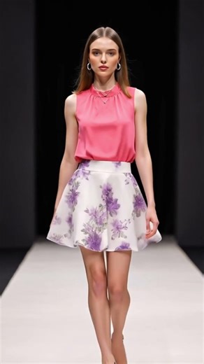 Pink Top & Floral Mini Skirt 🌸 | Chic Runway Fashion Walk | Fresh Spring Style