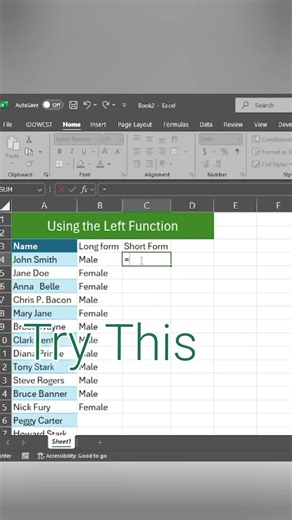 The use of left function in Excel.#excel #data #left #viralvideos #fyp