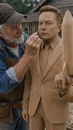 🔥 70-Year-Old Craftsman Carves Elon Musk Statue from Wood 🚀 #Shorts