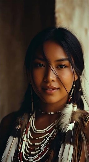 Beautiful young Native American woman in traditional attire, cultural heritage portrait #indigenous