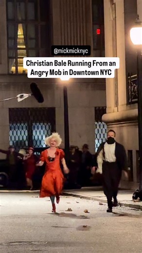 To celebrate the premiere of The Bride! tomorrow in NYC 🎬 Here’s Christian Bale and Jessie Buckley filming an intense mob scene in Downtown Manhattan. The Bride! hits theaters March 6, 2026. | New York Mickey